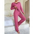 thumbnail image 6 of Women's 2 Piece Lounge Set Ribbed Pajamas Set Long Sleeve Sleepwear Fall Winter Loungewear Outfits Matching Clothes, 6 of 7