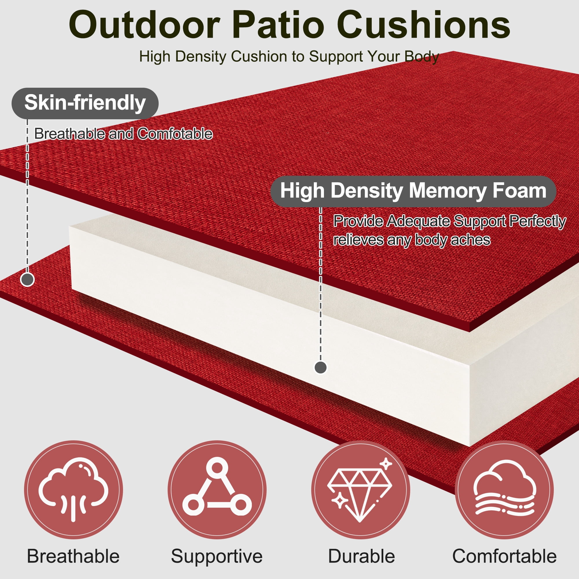 Panpaddle Outdoor Seat Pads Seat Cushions 4-Piece Solid Waterproof Patio Seat Chair Cushions 17"X16"X2" Rounded Square Patio Cushions, Wine Red, Set of 4