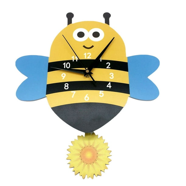 Reloj de pared con forma de abeja de dibujos animados, reloj silencioso, reloj colgante sin batería para habitación