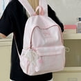 thumbnail image 6 of Stripe School Backpack, Bowknot Embroidery Bag with Drawstring Side Pockets, Lightweight Breathable Bookbag for College Travel (Pink), 6 of 6