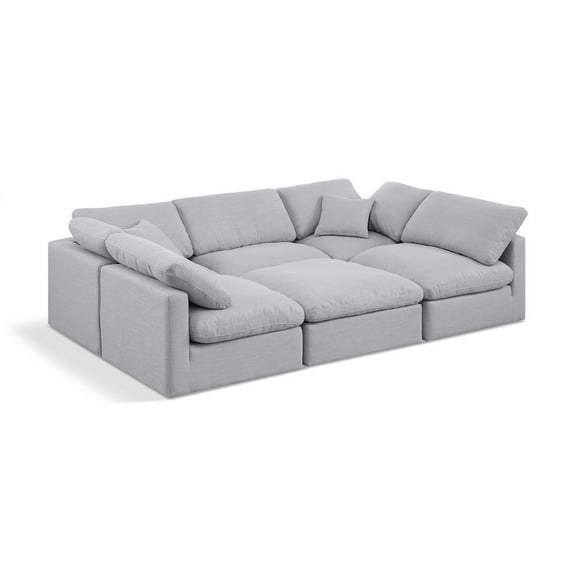 Meridian Furniture Indulge 164" Linen Fabric U-Shaped Modular Sectional in Gray