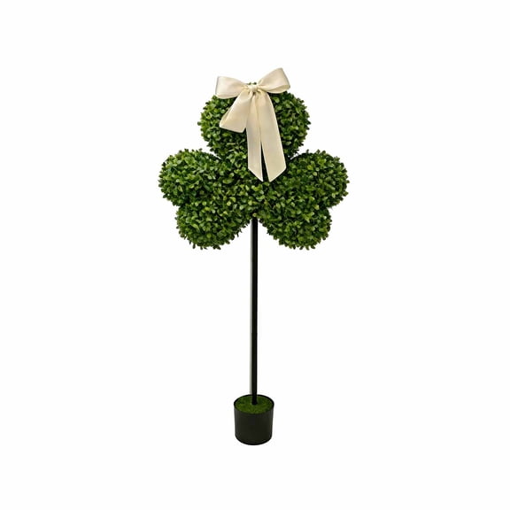 Gytml Shamrock Topiary, St. Patrick'S Day Artificial Shamrock Shaped Decor With Bow, 30 Inch Indoor Outdoor Potted For Home, Patio, Table Centerpiece Green-75cm