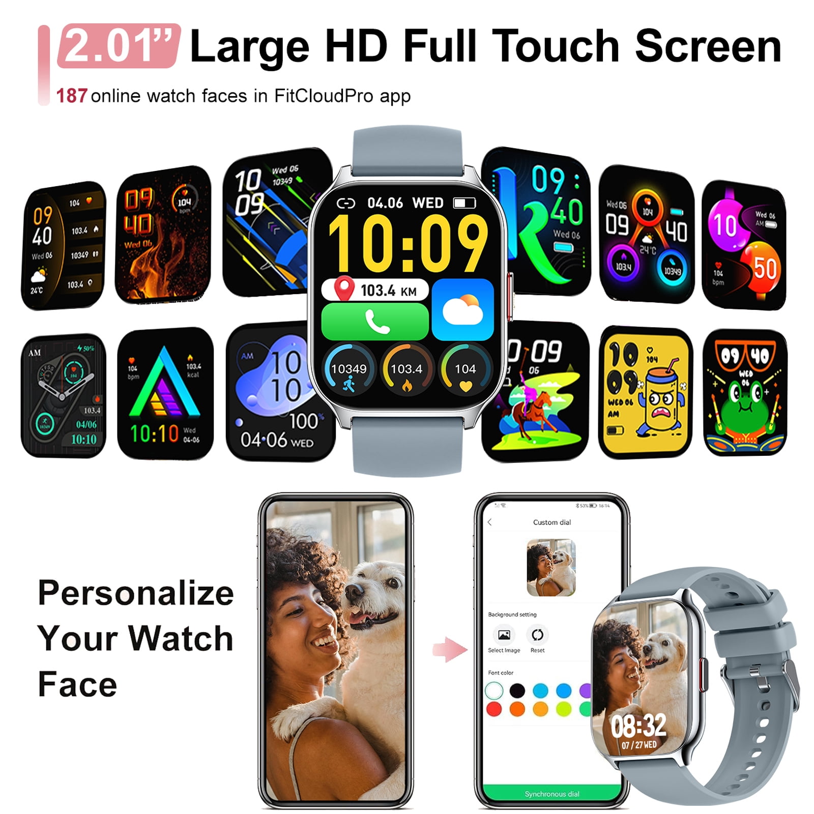 Smart Watch for Android and iPhone, TIGRADE Answer/Make Call Smartwatch for Men Women Waterproof, 23 Sport Modes, Fitness Activity Tracker, Heart Rate