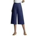 thumbnail image 2 of Aloohaidyvio Ladies Pants,Womens Solid Color Casual Loose Broad Leg Straight Barrel Cotton Linen Capris Pants, 2 of 6