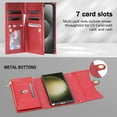 thumbnail image 2 of Allytech Wallet Case for Samsung Galaxy S22 Ultra with Wrist & Shoulder Strap, [7 Card Slots] [Full Body Protection] Luxury PU Leather Zipper Wallet Metal Buttons Kickstand Shockproof Case, Red, 2 of 9