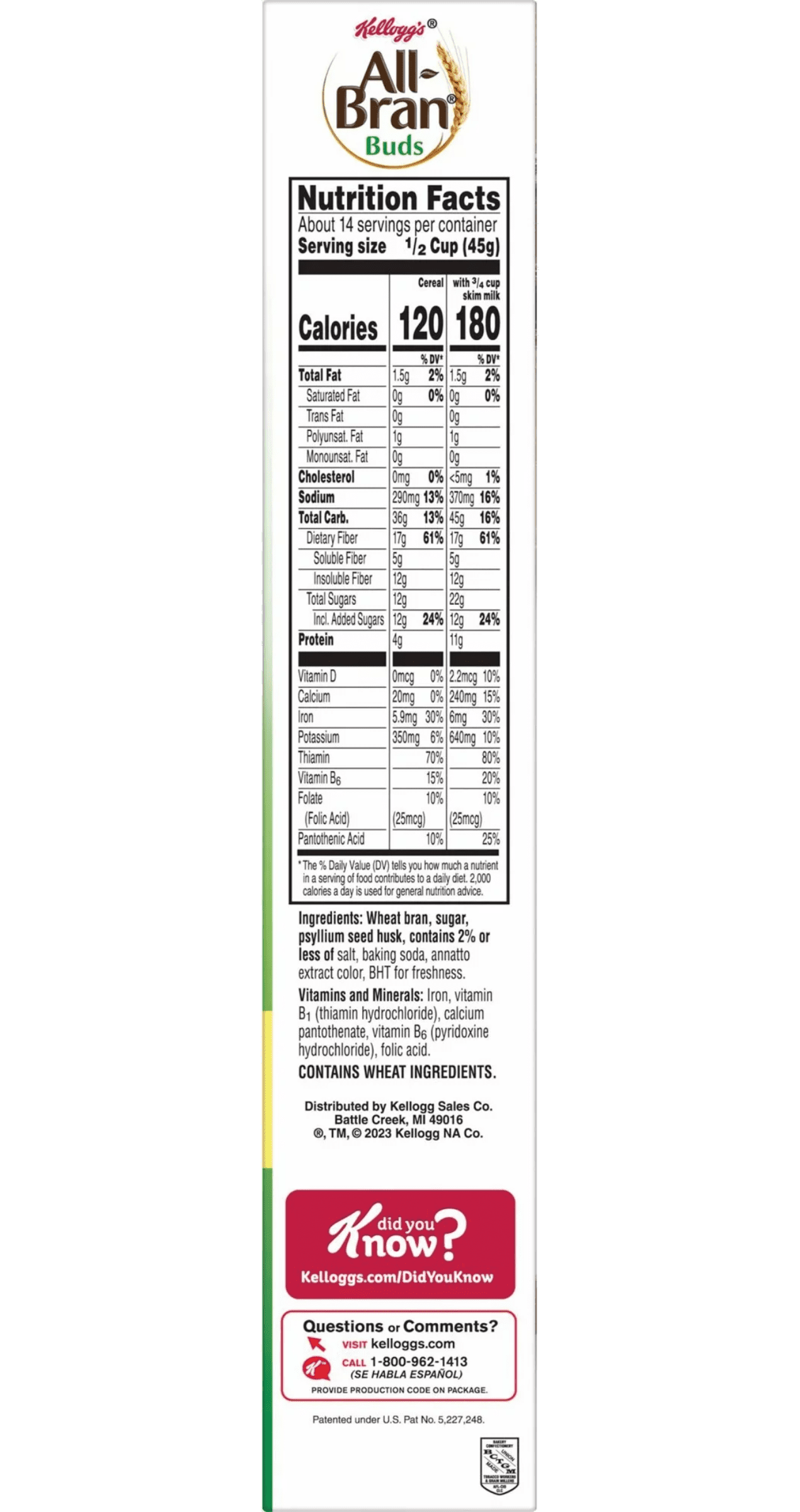 Kellogg's All-Bran Buds Cereal, 22 Ounce Box (Pack of 2) with By The Cup Cereal Bowl