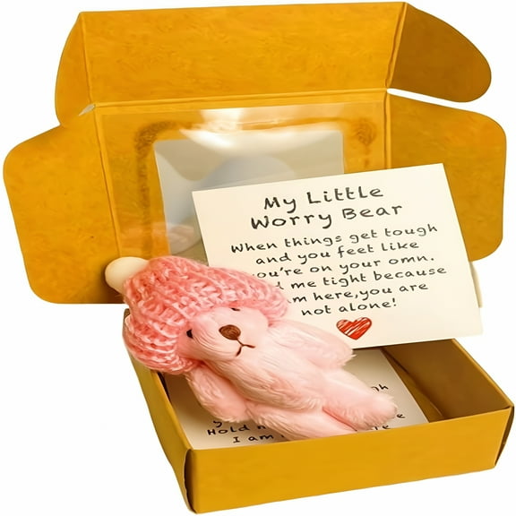 BESTSKY Pocket Bear Hug in a Box,Little Pocket Bear Hug,Mini Plush Bear in Box,Handmade Emotional Support Crochet Bear Toys with Positive Cards,Fun Pocket Hug Give Bear Hugs,for Friends Family