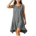 thumbnail image 2 of Women's Solid Color Round Neck Sleeveless Button Mini Dress for Summer Casual, 2 of 8