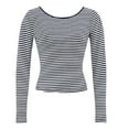 thumbnail image 4 of Seductiva Women's Long Sleeve Shirts Basic Tee Women Summer Short/Long Sleeve Tops Backless Striped Shirts Going Out T Shirt Y2K Crop Blouse Boat Neck Outfit Casual Workout Y2K Clothes Basic Tees, 4 of 9