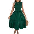 thumbnail image 2 of Women's Sleeveless Smocked Ruffle Neck Tiered Casual Flowy Midi Dress Green XL, 2 of 10