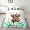 thumbnail image 2 of Feelyou Farmhouse Cow Animal Bedding Comforter Set 7 Pieces, Valentines Day Rose Full Bedding Set, Green Flower Floral Reversible Fitted Sheet Flat Sheet, Super Cozy Room Decor, 2 of 8