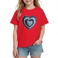 thumbnail image 2 of Girls Valentine Shirt Red Kids T-Shirt with Heart Denim Appliqué Short Sleeve Cotton Top for Valentine's Day,Size 5 T, 2 of 9