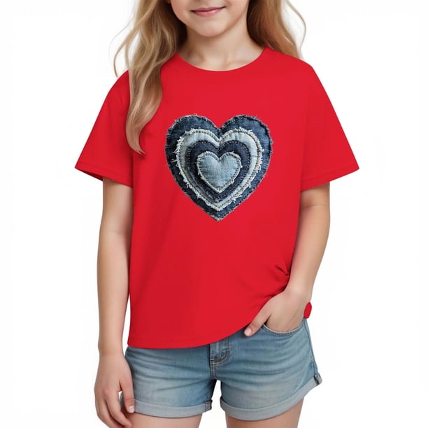 Blusas y camisas de manga corta con cuello redondo para niños y niñas, camisetas gráficas de manga corta, blusas con estampados bonitos para la temporada escolar.