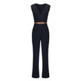 thumbnail image 4 of FAIWAD Womens Sleeveless Jumpsuits Solid Color Deep V High Waist Rompers with Belt Business Office Wide Leg Jumpsuits, 4 of 6