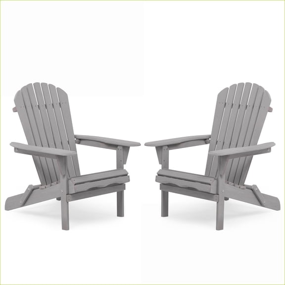 Outdoor Adirondack Chairs | Set of 2 Folding Classic for Patio Lawn Backyard Deck | Slate Gray | Solid Wood
