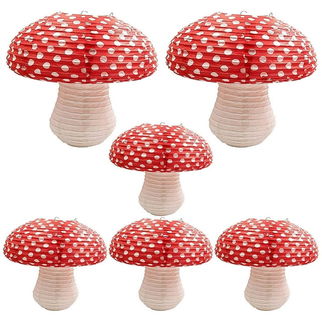 MasteelfCA 6Pcs Mushroom Paper Lantern 3D Mushroom Shaped Hanging Paper Lantern for Party
