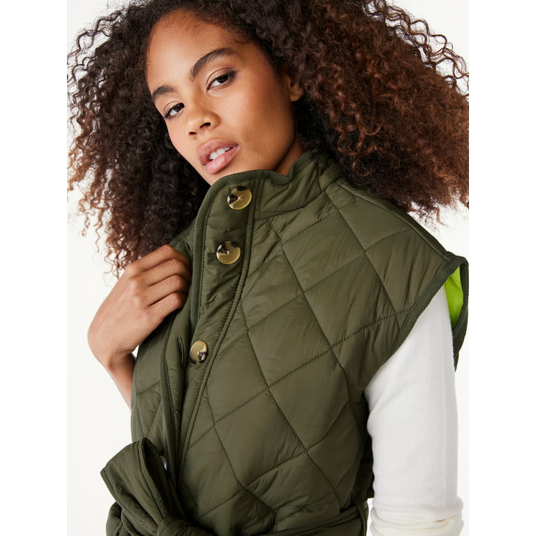 Free Assembly Women's Quilted Vest with Belt, Sizes XS-XXL