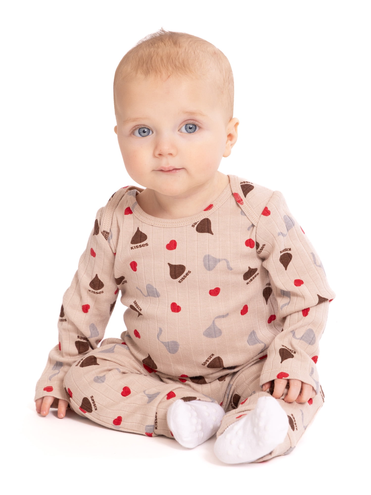 Hershey Kisses Baby Girls Valentine's Day Long Sleeve Bodysuit with Matching Joggers, 2-Piece Set, Sizes Newborn-12M
