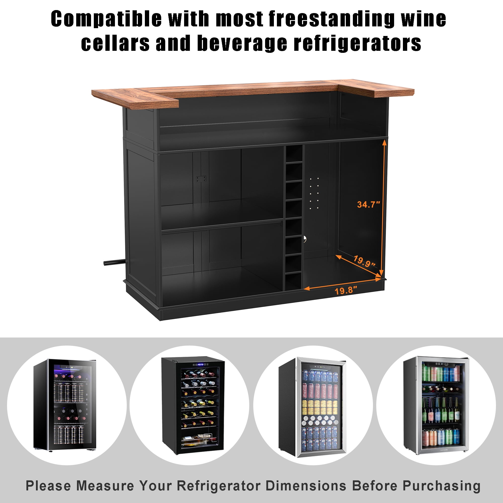 Home Bar Unit with Fridge Space, U-Shape Liquor Wine Cabinet, 63" Mini Bar Table