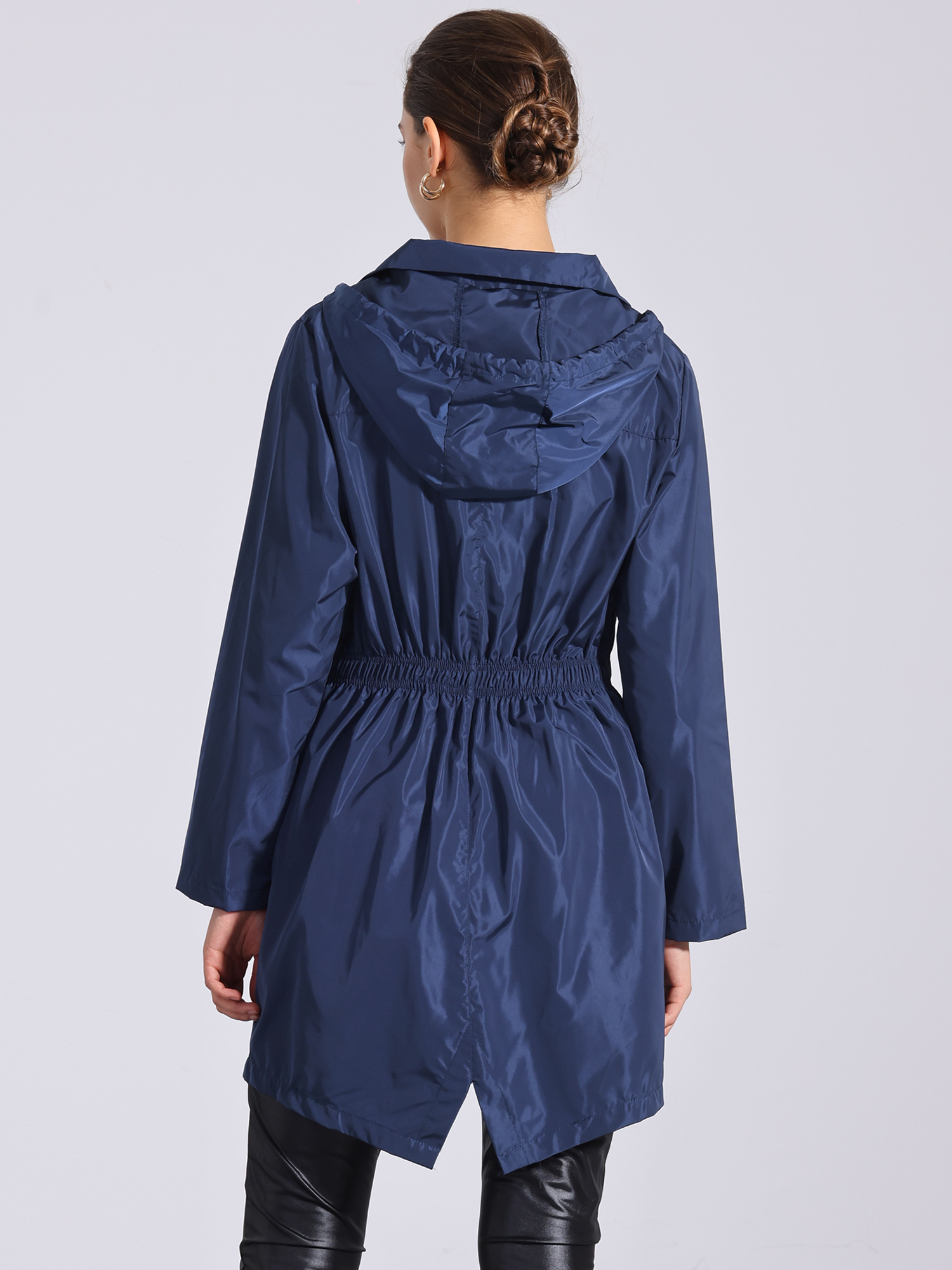 DARING DIVA Windbreaker Trench Coat Hooded Waterproof Jacket M Dark Blue