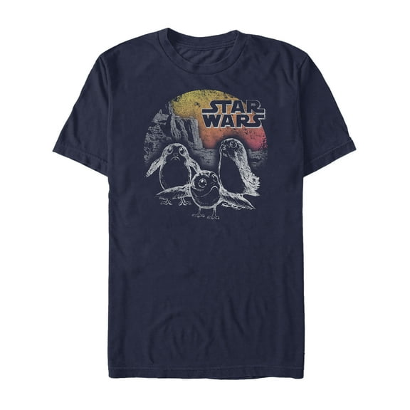 Men's Star Wars The Last Jedi Porg Sunset  Graphic Tee Navy Blue X Large
