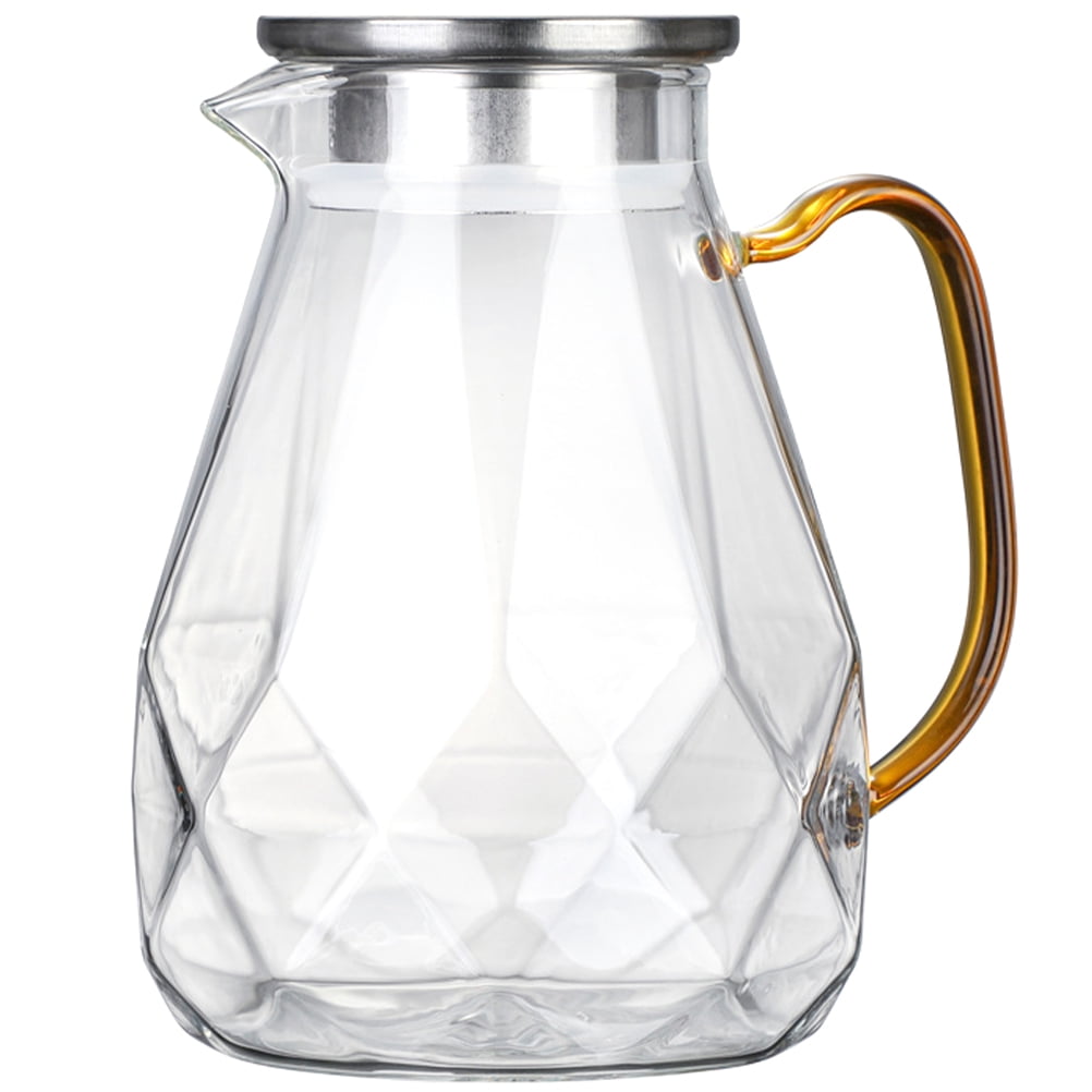 2 Pack - 2 Liter (68 Oz) Square Glass Pitcher With Lid & Strainer - Borosilicate Glass, Gold Trim, For Iced Tea, Cold Brew, Fridge