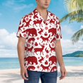 thumbnail image 2 of KLL Men's Hawaiian Shirt Short Sleeve Button Down Beach Shirts-red plaid Moose Bunny bear, 2 of 5