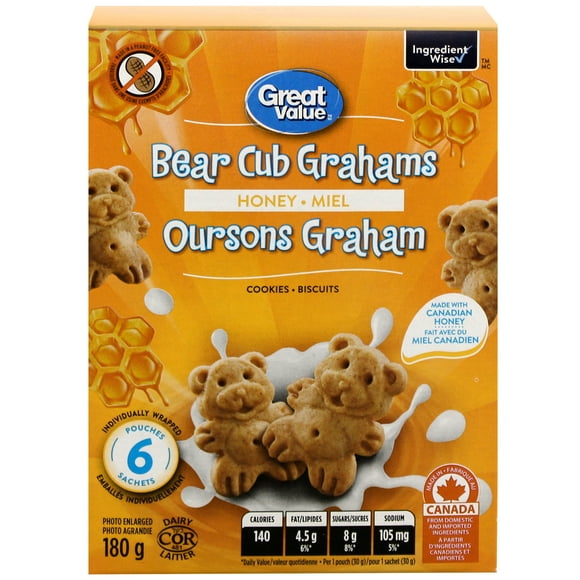 Oursons Graham au miel Great Value 180&nbsp;g