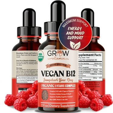 Vegan Vitamin B12 Complex Sublingual Liquid Drops - Methylcobalamin Maximum Strength Full Spectrum Formula - Boost Energy and Mood, Improve Memory, Aid Immune System - 60 Servings