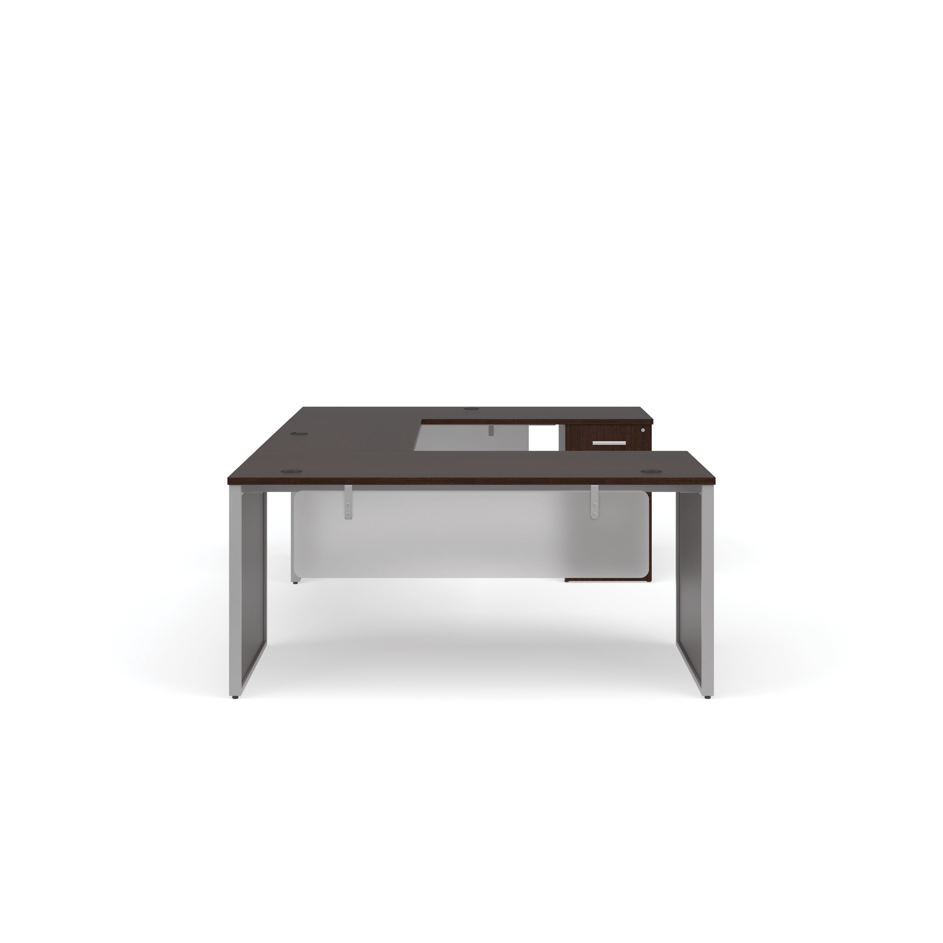 OFM Fulcrum Series Office Furniture Set, 66" U-Shaped Desk with Bridge, Credenza, 3-drawer Filing Cabinet, Leg Panels, Modesty Panels, in White