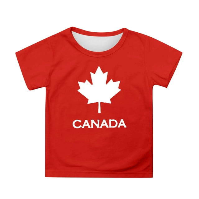 NINGMENG T-Shirts et Hauts pour Filles Enfants Enfants Canada Imprimé Manches Courtes Col Rond Coupe Décontractée Hauts Basiques Chandail T-Shirts Vêtements d'Extérieur, Rouge, 8-9 Ans
