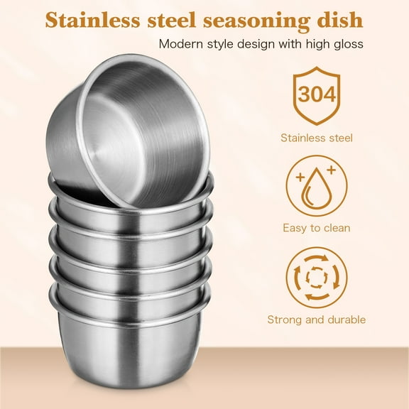 6PCS Stainless Steel Sauce Cups Reusable Tomato Sauce Container Dipping Bowl for Home and Restaurant