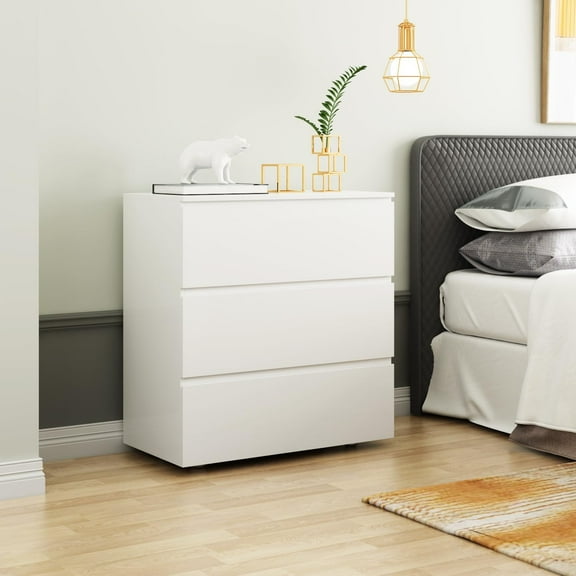 Nightstand with 3 Drawers, Modern Bedroom End Table with No Handle, Wooden Bedside Storage Cabinet, White 30.3" W x 32.3" H
