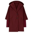 thumbnail image 6 of Olyvenn Mid-Long Hooded Woolen Pea Coat for Women Loose Button Down Wool Blend Jacket Winter Overcoat with Pockets Wine L, 6 of 8