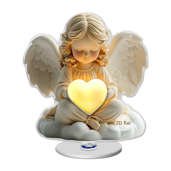 Ovzne 2D Eternal Cherub Acrylic Decoration – Rotating Valentine Table Centerpiece with Heart Star