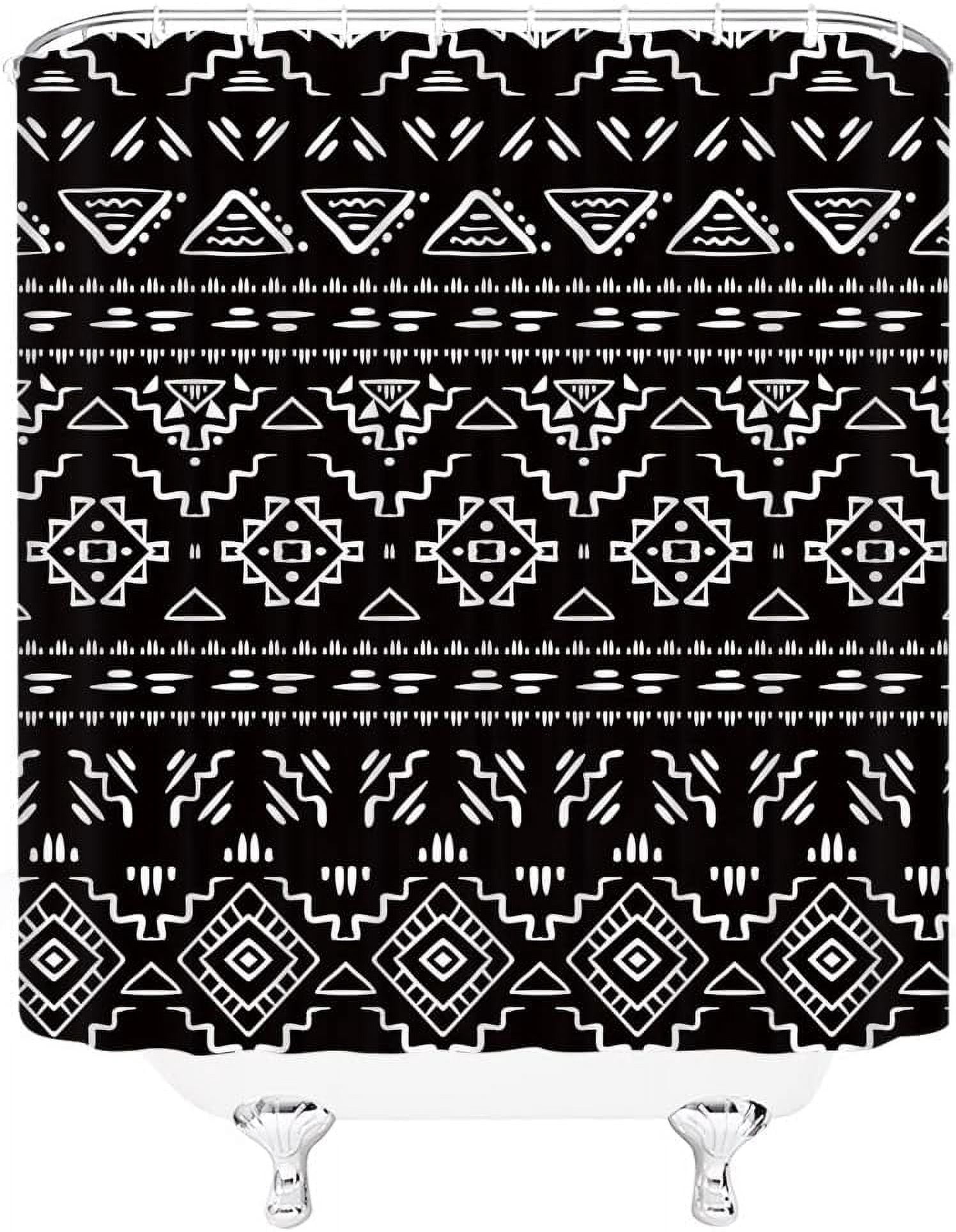 Black White Boho Shower Curtain Black White Geometric Modern Farmhouse Tribal Retro Western Aztec Abstract Mid Century Art Fabric Bathroom Curtains Decor Set with Hook(72" WX72 H)