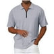 thumbnail image 2 of Blusa y camisa de manga corta con cuello vuelto para hombre, color liso, informal, holgada, con cremallera, de manga corta, con cuello vuelto, blusa de poliéster para hombre, 2 of 6