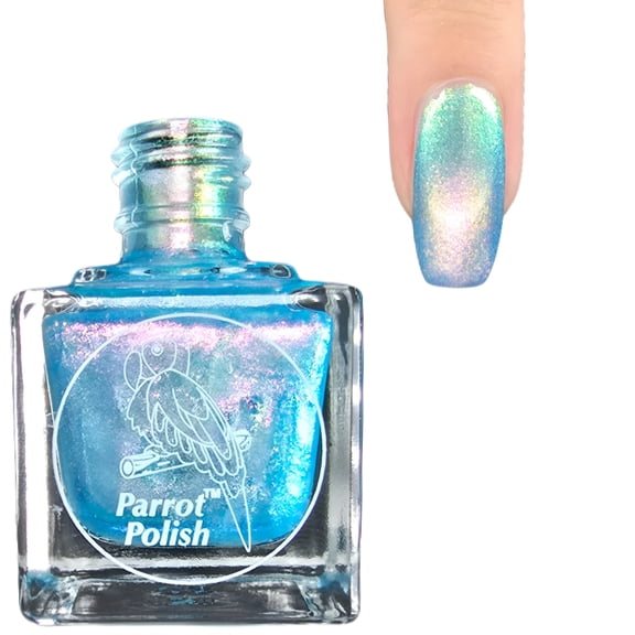 Parrot Polish Pastel Ultrachrome Nail Polish, Quick Dry Holographic Light Blue Color Lacquer, Long Lasting Shimmering Enamel, Lorelai, 0.5 Fl Oz