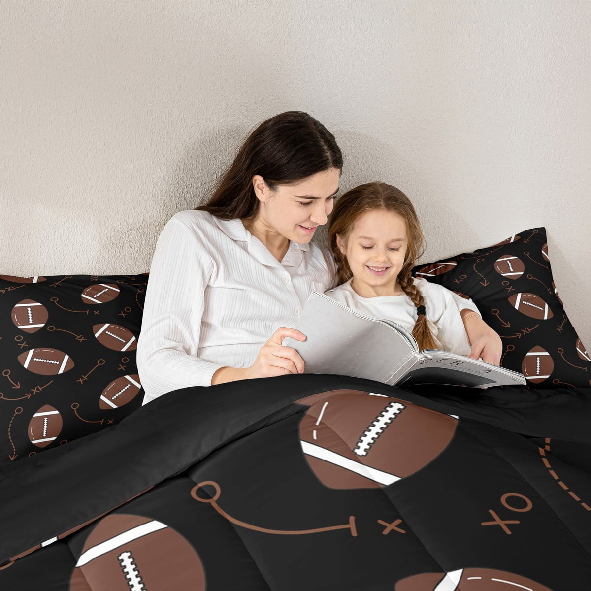 jejeloiu Brown Rugby Queen Comforter Set,Sports Theme Bedding Sets,American Ball Bedding Comforter Set For Boys Kids,Room Decor Super Cozyation Reversible,3 Pieces
