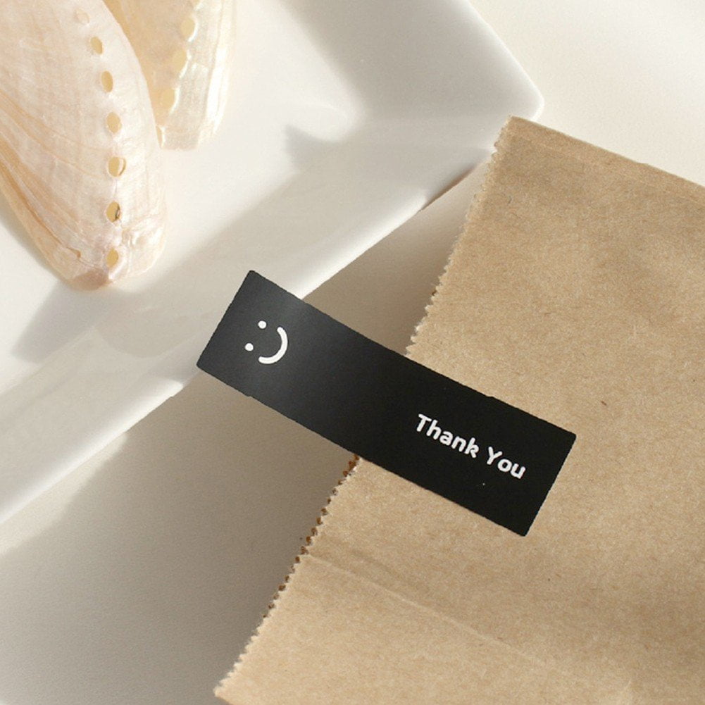 6Rolls Smile Thank You Stickers, Black Color Rectangle Gift Envelope Seals, Thank You Lables for Small Bussiness, Packaging, Online Retailers, Boutiques, Boxes