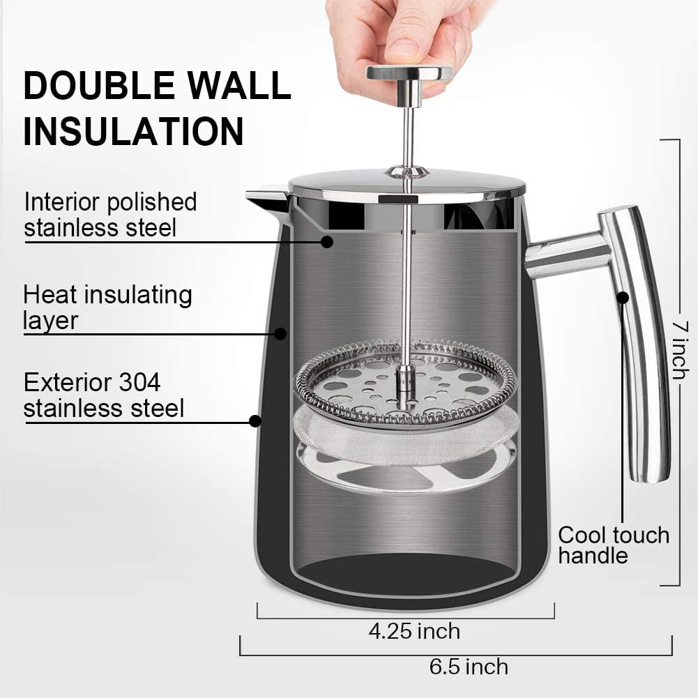 Secura French Press Coffee Maker, 304 Grade Stainless Steel Insulated –  National Wholesale Products, LLC