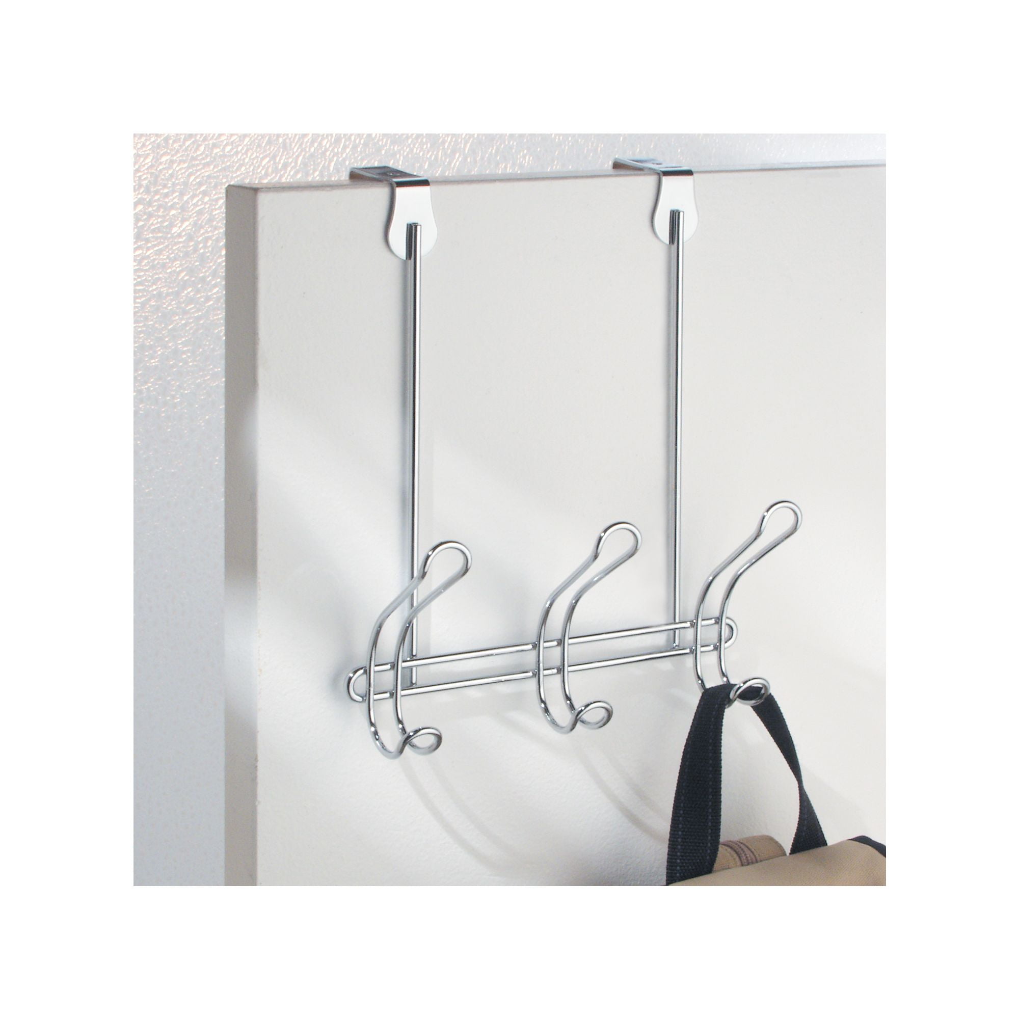 iDesign Chrome Classico 3 Hook Over the Door Storage Rack 11.5 H x 8.9 W x 3.9 L