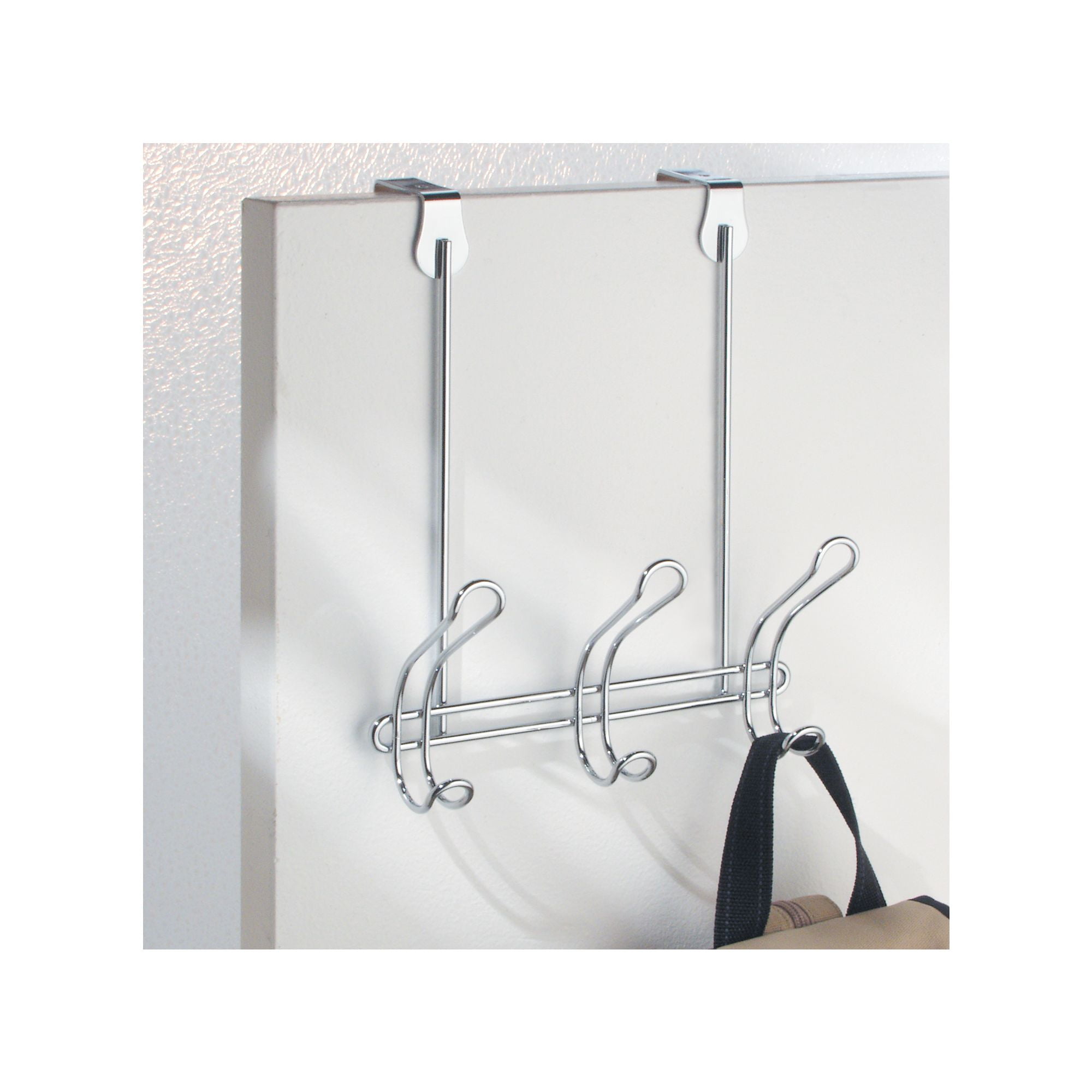 iDesign Chrome Classico 3-Hook Over the Door Storage Rack, 11.5 H x 8.9 W  x 3.9 L 