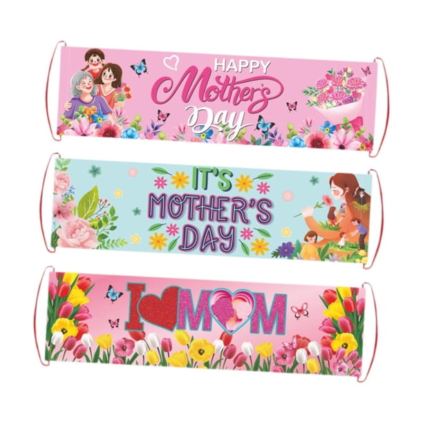 3 Piezas Pancarta Día de la Madre Decoración Fiesta Fotografía Flores Banderín Material Poliéster Adecuado para Celebración Aniversario Actividades