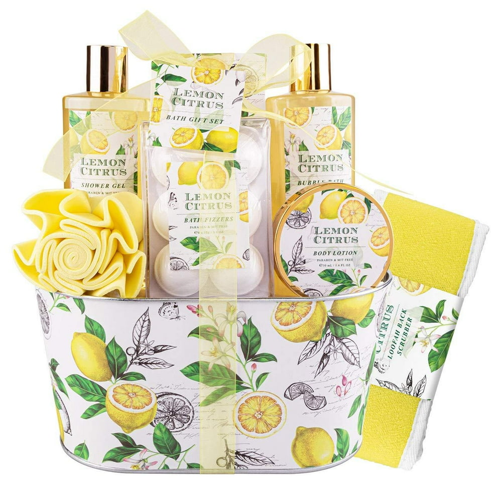 Bath& Shower Spa Basket Gift Set, Lemon Citrus Spa Gift Basket Kits for