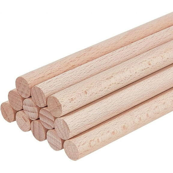12Pcs Round Beech Wood Sticks 11.8 inch Long Unfinished Wooden Strips 12mm Round Dowels Strips Wooden Dowel Rod Natural Wood Sticks Model Accessories