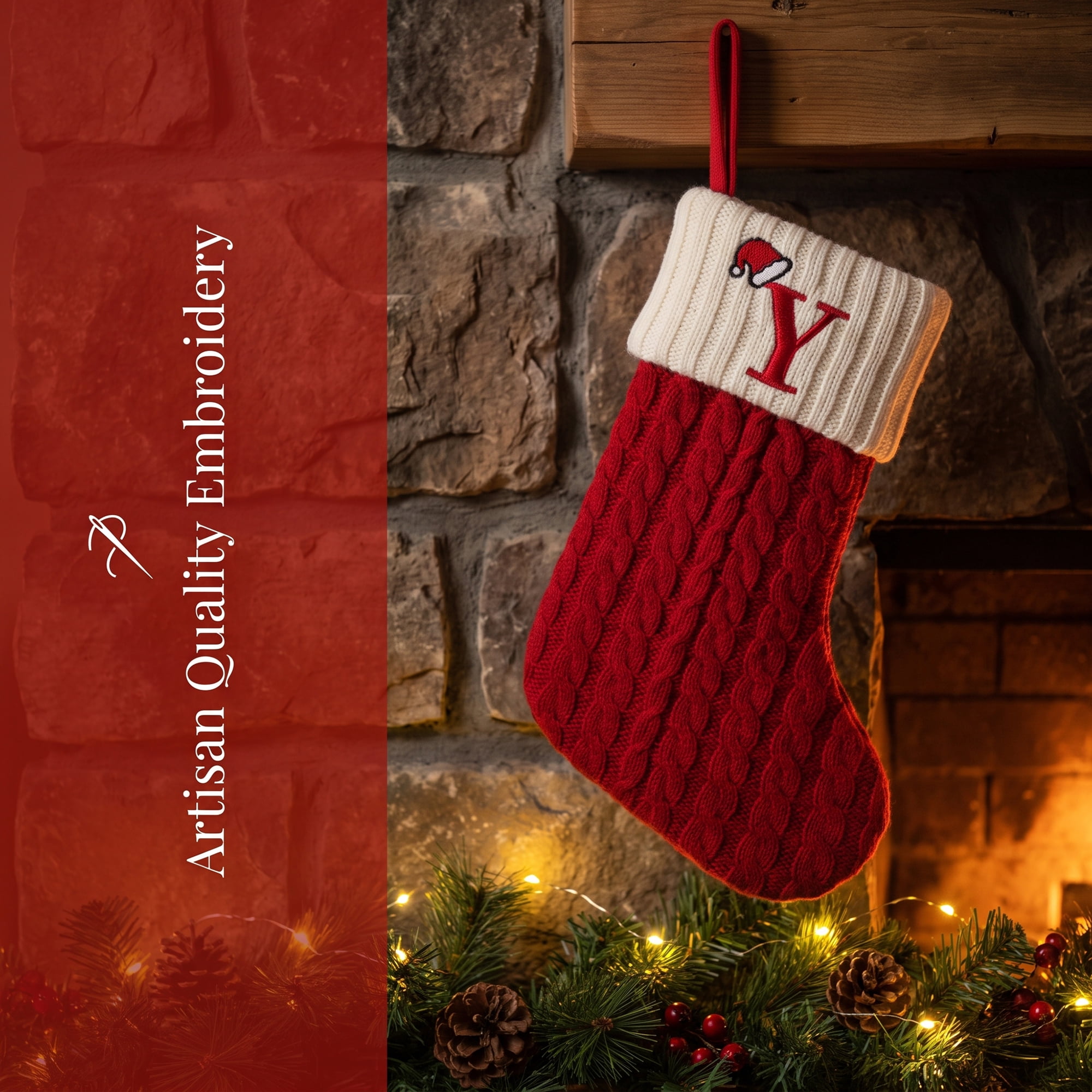 Unique Bargains Cartoon Christmas Luxury Grand Hearth Accent Stocking Letter Y 8"