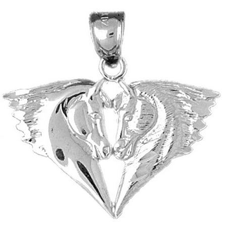 14K White Gold Horse Heads Pendant - 28 mm