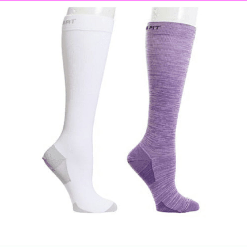 Copper Fit Womens KneeHigh Compression Socks 2pack, Purple/White, L