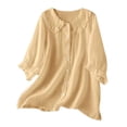 thumbnail image 1 of Articles en Liquidation Chemises pour Femmes T-Shirt Mélangé pour Femmes Chemise Ample en Lin à Manches Courtes Rétro à Col Rond Amincissante Grande Taille, 1 of 4
